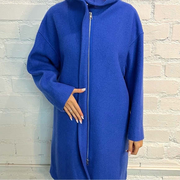 COS Electric Blue Oversized Zip-Up Coat with High Collar - Size XS - Picture 3 of 5